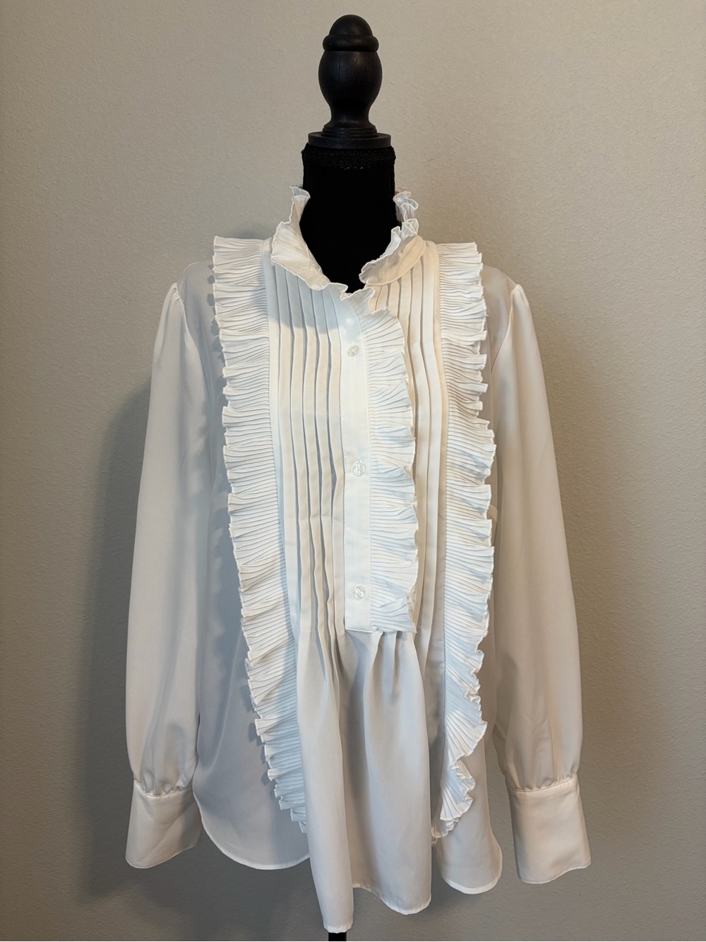 Anthropologie White Pleated Ruffle Blouse Size L